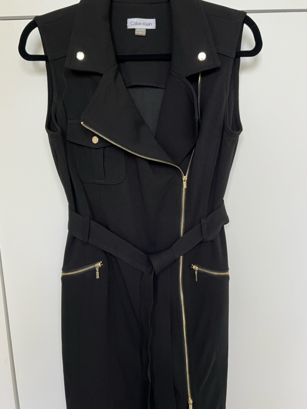 Calvin Klein Black Sleeveless Moto-Style dress with Gold Hardware - Picture 2 of 6